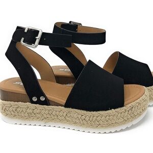 Soda Topic Zebra Espadrille Platform Ankle Strap Studded Heeled Sandals 7 black